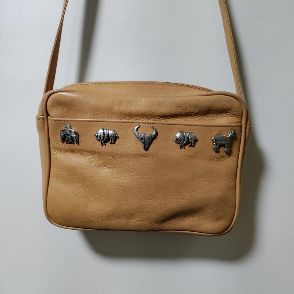 Vintage Andi Southwestern Cowgirl Native Leather Crossbody Bag Tan - Picture 6 of 14